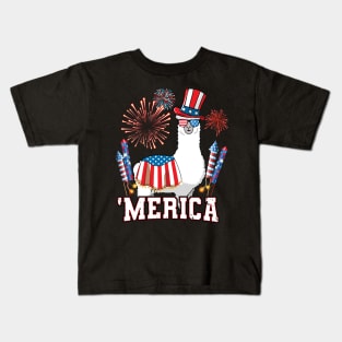 Patriotic Llama Merica 4th of July Kids T-Shirt